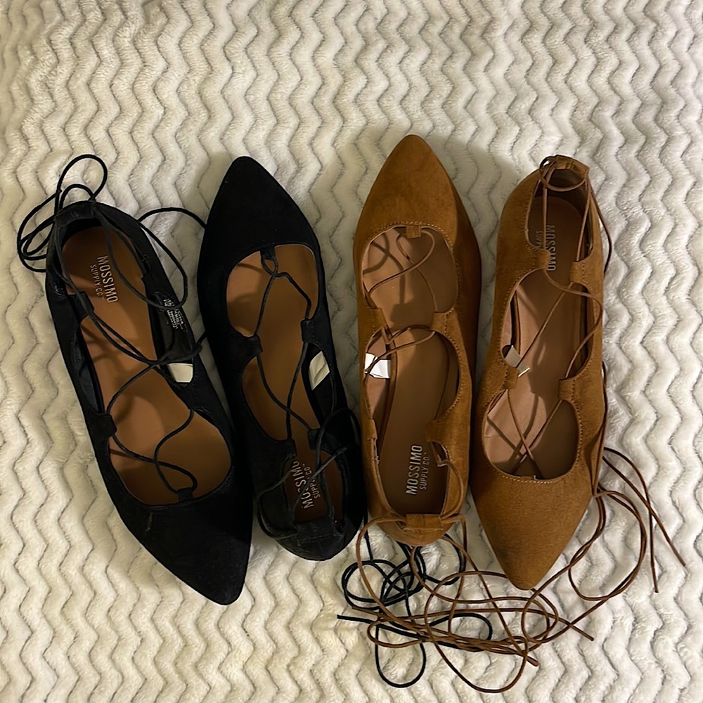 EVERYTHING MUST GO!! Lace Up Flats! Sz 7.5 Blk/ Cognac